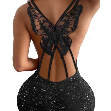 Imagem de Vestido Curto Brilho Costas em Borboleta Casamento Preto ele