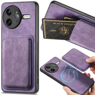 Imagem de Ephoou Capa magnética para Xiaomi Redmi K80 Pro com compartimento removível para cartão de crédito, capa ultrafina resistente a arranhões de couro PU para Xiaomi Redmi K80 Pro. TCK-Retro roxo