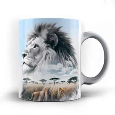 Imagem de Caneca xicara Lion Leão da Savana Rei da selva 25c (Branca)