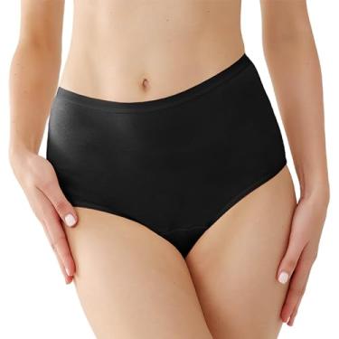 Imagem de REELINDRY Roupa íntima lavável para incontinência, 59 g, cintura alta, à prova de vazamento, absorvente para vazamento pós-parto, 1 pacote (preto, G)
