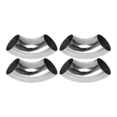 Imagem de Motoforti 4 peças 90 graus mandril curva cotovelo carro modificado tubo de escape tubulação 4.4 cm espessura OD 1,0 mm/19GA 45x125x1,0 mm aço inoxidável 304 tom prata