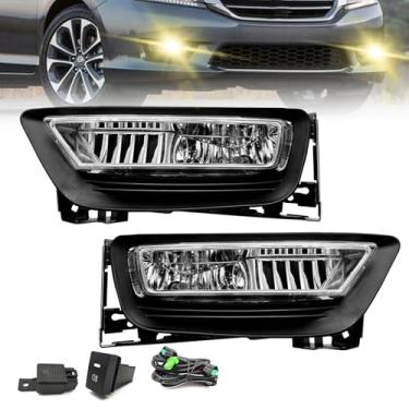 Imagem de Faróis de neblina compatíveis com Honda Accord Sedan de 4 portas 2013 2014 2015 com lâmpadas de halogênio HO2593132 HO2592132 (lente transparente)