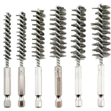 Imagem de TAODAN Conjunto de 6 escovas de aço inoxidável prata 8/10/12/15/17/19 mm para limpeza e rebarbação de tubos