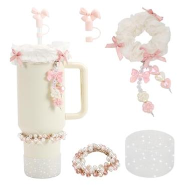 Imagem de Conjunto de acessórios de copo Stanley rosa premium: inclui tampas de palha de 1,134 g e 850 g, protetores de bota e todos os itens essenciais de copo Stanley para maior comodidade