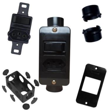 Imagem de KIT Interruptor C/ Tomada Preto Simples 10A + Condulete Sobrepor 1pol 