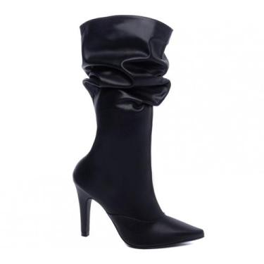 Imagem de Bota Feminina Salto Alto Torricella Cano Longo Bico Fino Preto, 35, Pr