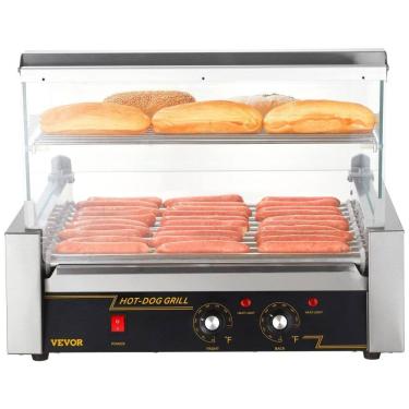 Imagem de Máquina de Salsicha Profissional em Aço Inoxidável até 30 Unidades com Controle de Temperatura Duplo e Luz LED, 1800W, 110v, VEVOR Hot Dog