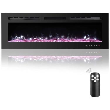 Imagem de Lareira Elétrica de Embutir A54x127L Digital, Luz LED, Chamas Multicolorida e Temporizador, 1500W, 110v, HOMAJOR, Preto