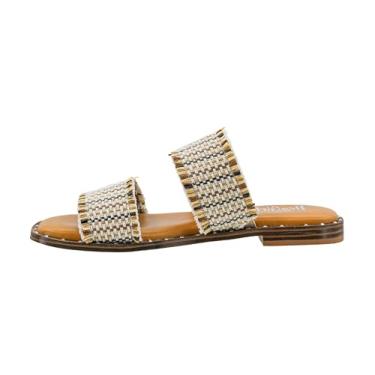 Imagem de Corkys Footwear Sandálias Afrayed Of What | Palmilhas acolchoadas, tachas elegantes, tiras desgastadas | Chique e confortável para usar na primavera/verão, Combo bronze, 37