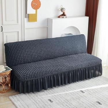 Imagem de Capa de futon sem braços com saia de babados, sofá-cama futon altamente elástica(Gray,Medium (150-180cm))