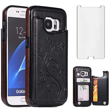 Imagem de Capa de telefone para Samsung Galaxy S7 com protetor de tela de vidro temperado e suporte de cartão carteira com suporte flip acessórios de celular de couro Glaxay S 7 Galaxies 7s Gaxaly GS7 SM-G930V