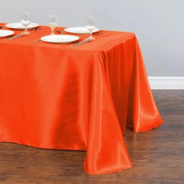 Imagem de Toalha de mesa retangular de cetim, capa de sobreposição de mesa, festa, feriado, jantar, casamento, decoração de banquete (145x200cm/laranja)