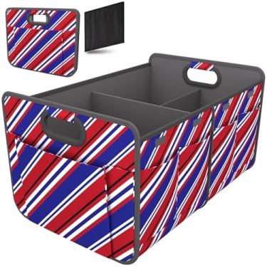 Imagem de Homeve Organizador de porta-malas, armazenamento de carro, alças reforçadas, organizadores dobráveis de vários compartimentos, dobrável, impermeável, poliéster Oxford 600D (sarja azul vermelha, 2