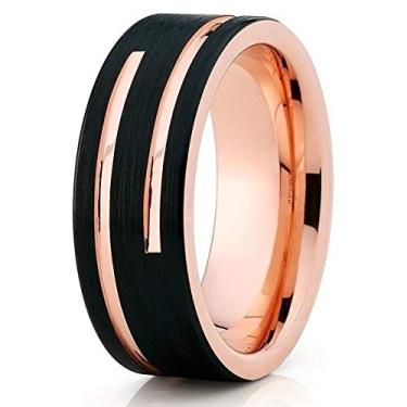 Imagem de Anel de casamento de tungstênio de ouro rosa da Silly Kings, ouro rosa 18 K, anel de casamento de tungstênio preto, anel de aniversário, masculino e feminino, anel de tungstênio preto, anel de tungstênio único, anel de carboneto de tungstênio, ajuste confortável