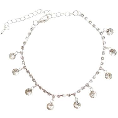 Imagem de Tornozeleira de strass, pulseiras de tornozelo brilhantes para mulheres, pingente de joia de pé de prata dourada cintilante com pingente de camada de diamante para festa noturna, Standard, Strass