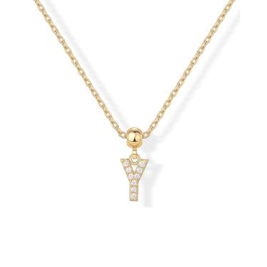 Imagem de PAVOI Colar delicado com letra inicial banhada a ouro 14K com pingentes - corrente ajustável com pingente de ouro com inicial feminina - pingentes removíveis com letras pequenas do alfabeto - joias