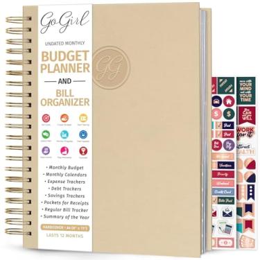 Imagem de GoGirl Agenda de orçamento e organizador de notas mensal – Livro financeiro mensal com bolsos. Diário de caderno de rastreador de custos para controlar o seu dinheiro, capa dura em espiral tamanho A4, dura 1 ano – Concha do mar