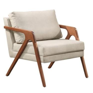 Imagem de Poltrona Decorativa Madeira Maciça Super Luxo Mona Suede Bege - Zahav Estofados