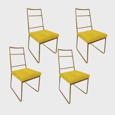 Imagem de Kit 04 Cadeiras Sala de Jantar Escritório Office Stark Industrial Ferro Dourado Suede Amarelo - Ahz Móveis