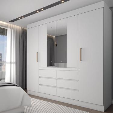 Imagem de Guarda-Roupa Casal Honey 4 Portas 6 Gavetas com Espelho Branco - Panorama