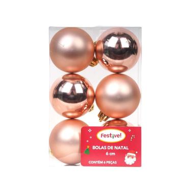 Imagem de Conjunto com 6 Bolas de 6cm Rose Gold para Árvore de Natal - Festive