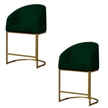Imagem de Kit 2 Banco Banqueta Poltrona Mia Base Metal Dourada Veludo