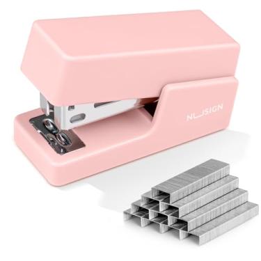 Imagem de NUSIGN Mini grampeador com 830 grampeadores, pequenos grampeadores de mesa fofos, capacidade para 25 folhas, rosa