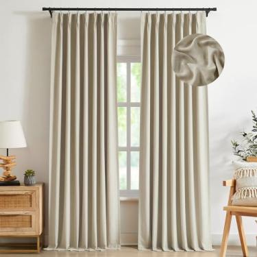 Imagem de Kayne Studio Cortinas blackout plissadas de areia, cortinas à prova de som com isolamento térmico para escurecimento de ambiente de mistura de linho, cortinas de janela com aba traseira de 95