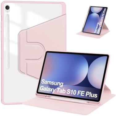 Imagem de elitegadget Capa para Samsung Galaxy Tab S10 FE+/S10 FE Plus 13,1 polegadas lançado em 2025 – Suporte protetor de rotação de 360 graus, capa traseira transparente (rosa)