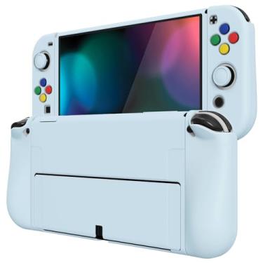 Imagem de PlayVital ZealProtect Capa protetora macia para Nintendo Switch OLED, capa protetora flexível Joycon Grip para Nintendo Switch OLED com tampas de aperto de polegar e tampas de botão de direção ABXY - azul celeste