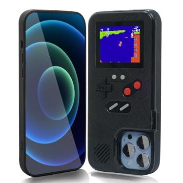 Imagem de WeLohas Capa Gameboy apenas para iPhone 15 Plus, jogos clássicos retrô 168 de mão, com exibição de vídeo colorida para iPhone, capa de celular antiarranhões à prova de choque para iPhone preta