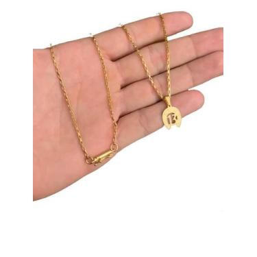 Imagem de Cordão Tijolinho 1Mm +Pingente Ferradura 13 - Banhado A Ouro - Tojoia1