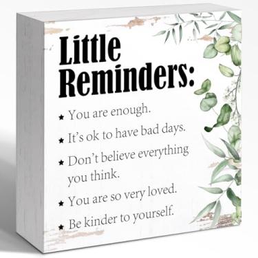 Imagem de WUZYOU Little Reminders Placa de bloco de madeira decoração de mesa, placa de caixa de madeira inspiradora para escritório, acessórios de mesa motivacionais para mulheres, prateleira de escritório 12