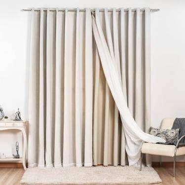 Imagem de Cortina Gaze de Linho com Blackout em Tecido 6,00 x 2,80 para Sala ou Quarto de Luxo Elegante (Palha)