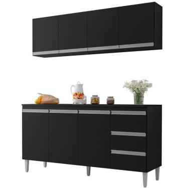 Imagem de Armário Aéreo E Balcão Gabinete Com Tampo 160cm Andréia Preto - Ajl Móveis