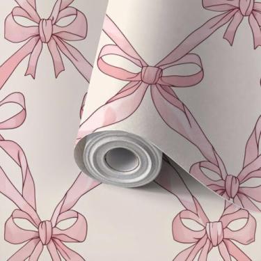 Imagem de Papel de parede Peel and Stick Coquette core trend seamless pattern pink bows ribbons diamante pastel autoadesivo mural de parede papel de parede amigável para locatário papel de parede para cozinha