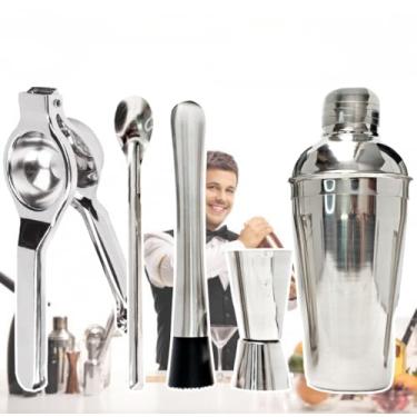Imagem de Conjunto de Coqueteleira com 5 PeçAs, AçO InoxidáVel, Espremedor de LimãO, 500ml, Coqueteleira, Amassador, Moedor e Dosador