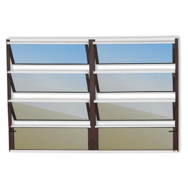Imagem de Janela De Aluminio Basculante 2 Seções Plus Vidro Reflex 80cm X 150cm Brimak Mix Corten