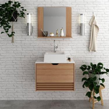 Imagem de Gabinete Suspenso Para Banheiro Com Espelheira 60Cm Marrom