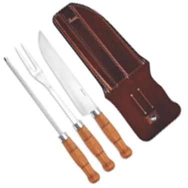 Imagem de Kit Churrasco Bianchi Faca Garfo Chaira 30810/01B 8'' Madeira Redonda