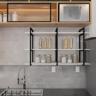 Imagem de Prateleira Industrial Cozinha Pratileira Branco Estante Nicho Industrial Estante Mdf Nichos Cozinha