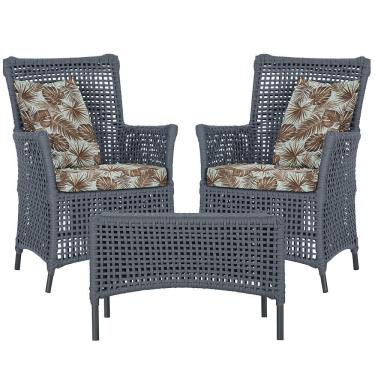 Imagem de 2 Poltronas E 1 Mesa Igapó Alumínio Preta Corda Náutica E6 Prata