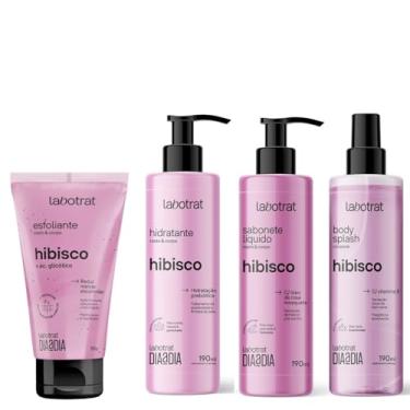 Imagem de Kit Hibisco Completo Labotrat Dia a Dia com Esfoliante 150g Hidratante 190ml Sabonete Líquido 190ml e Body Splash 190ml Cuidados Corporais com Ácido Glicólico Niacinamida Rosa Mosqueta e Colágeno