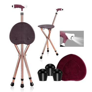 Imagem de Bengala de caminhada com assento acoplado resistente, capacidade de 158 kg, ajustável, melhor cadeira dobrável, marrom