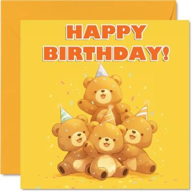 Imagem de Cartões de aniversário de urso de pelúcia para ela - pirâmide de animais de festa - Cartão de feliz aniversário para mãe, pai, irmão, irmã, tio, primo, amigo, família, colega, 145 mm x 145 mm, cartões