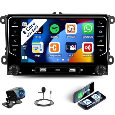 Imagem de 4G + 64G, rádio estéreo para carro Android de 8 núcleos para VW Volkswagen Passat Seat Golf Jetta Tiguan Touran EOS CarPlay Android Auto, tela sensível ao toque de 17 polegadas Bluetooth GPS Navi WiFi