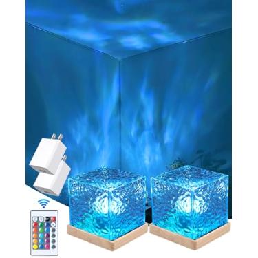 Imagem de Deogos Pacote Com 2 Luminárias Ocean Adaptadores De Carregador, Projetor Luz Onda Em Cubo Luzes Do Norte Lava, Controle Remoto Aurora Glow 16 Cores Para Decoração Quarto E Sala Estar