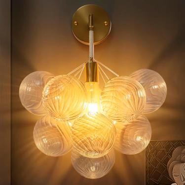 Imagem de Sendele Apliques De Parede Com Bolhas Vidro Soprado, Arandela Cúpula Transparente, Luminária Branca E Dourada, Escada Para Entrada, Sala Estar Jantar, Corredor, Quarto