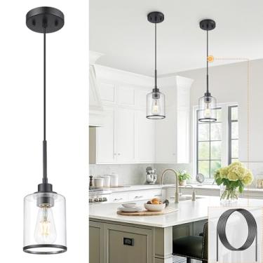 Imagem de Beionxii Luminárias Pendentes Para Ilha De Cozinha, Iluminação Moderna Sobre Com Vidro Transparente, Pretas Foscas Pia, Sala Jantar, Hall Entrada, Bx-Pl02Mb-Cg