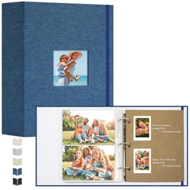 Imagem de Vienrose Álbum De Fotos 4X6 Com 60 Bolsos, Recortes Em Linho, Pasta 3 Argolas 40 Páginas Para Escrever E 20 Folhas Autoadesivas Viagem, Família Casamento (Azul-Marinho)